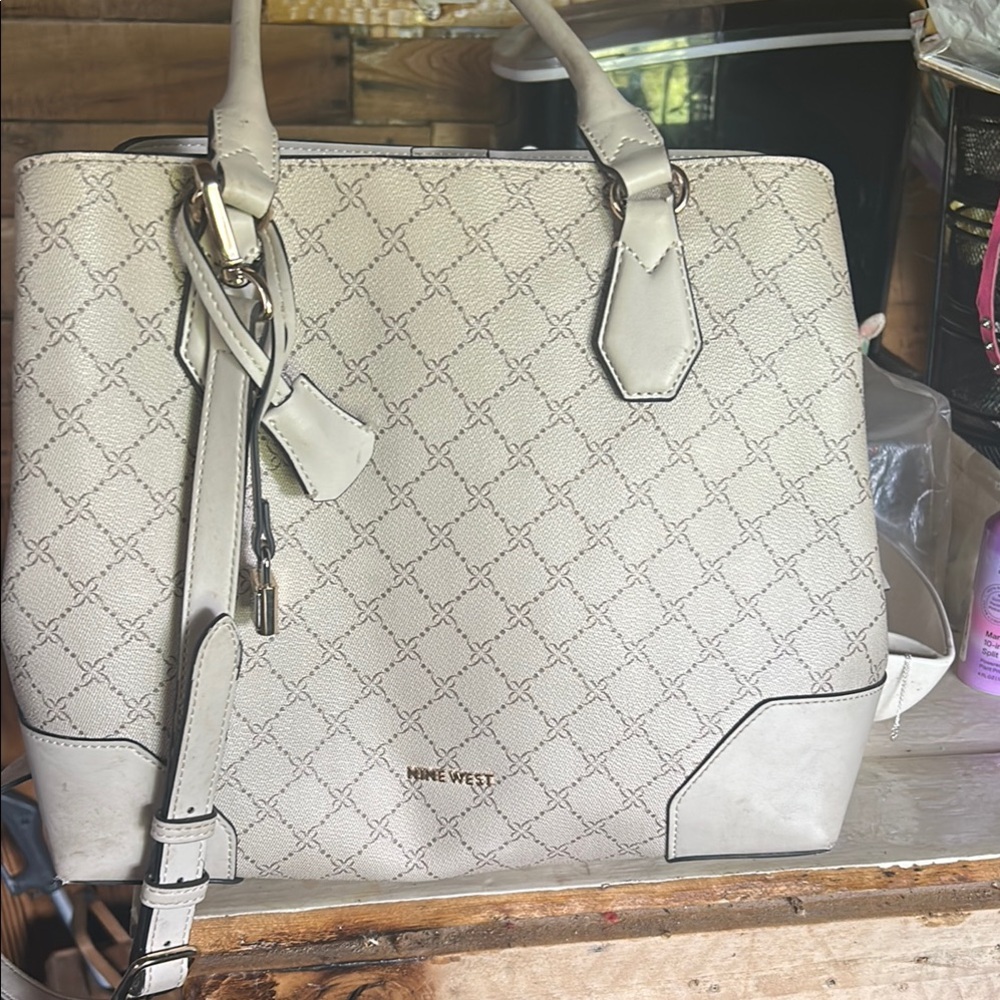 Nine West Cream Satchel with Diamond Pattern and Double Handles
